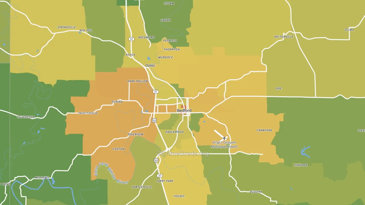 Bedford, IN Map of Assault Rates
