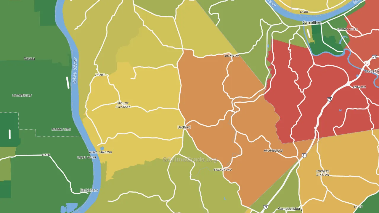 Bedford, KY Map of Assault Rates