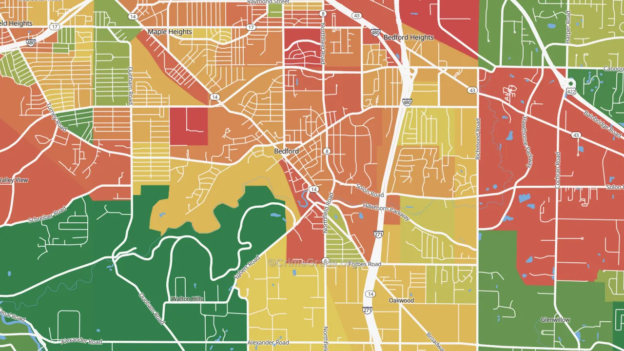 Bedford, OH Map of Assault Rates