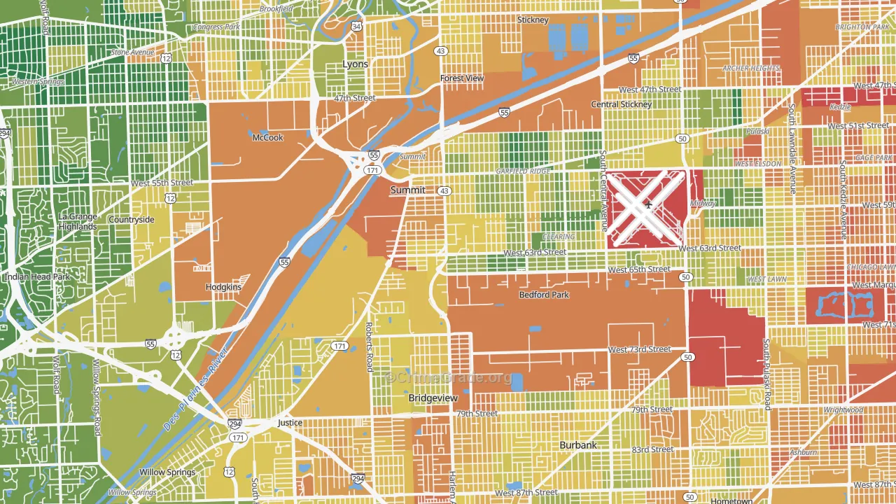 Bedford Park, IL Map of Assault Rates