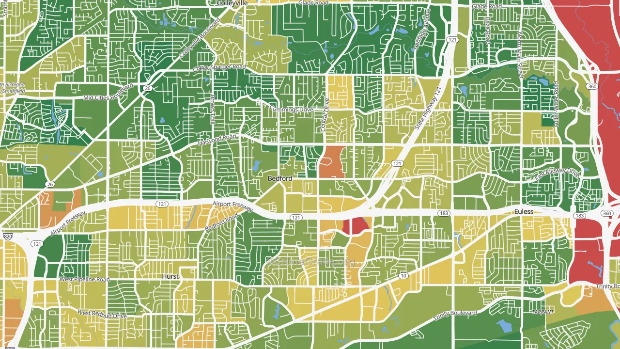 Bedford, TX Map of Assault Rates