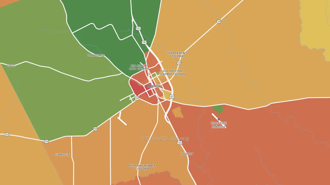 Bee County, TX Map of Assault Rates