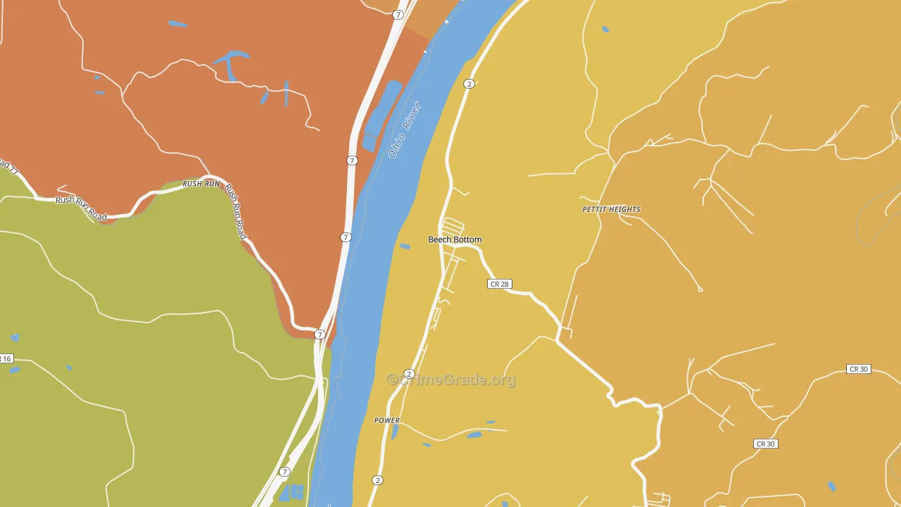Beech Bottom, WV Map of Assault Rates
