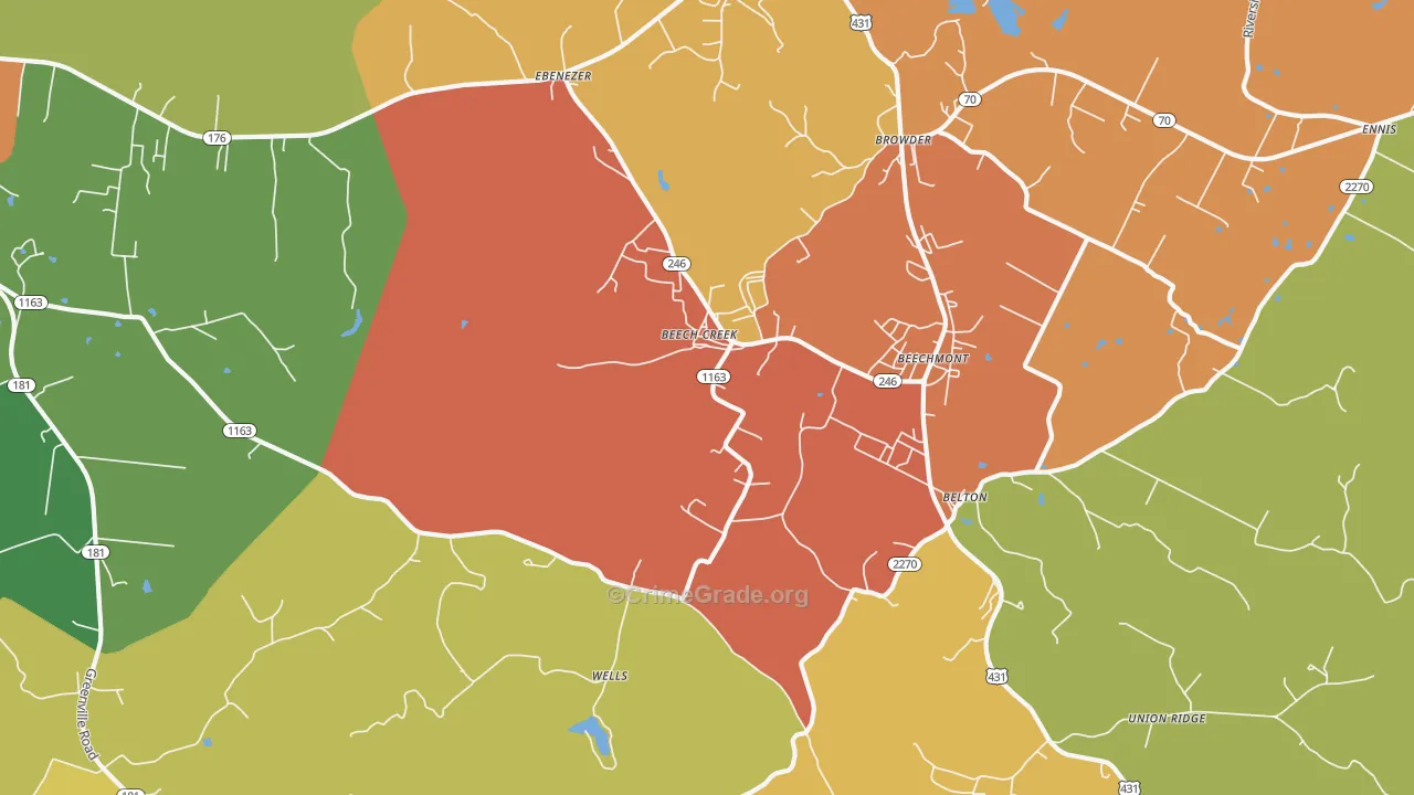 Beech Creek, KY Map of Assault Rates