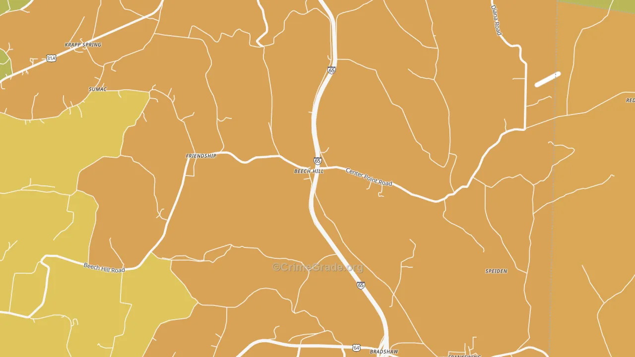 Beech Hill, TN Map of Assault Rates