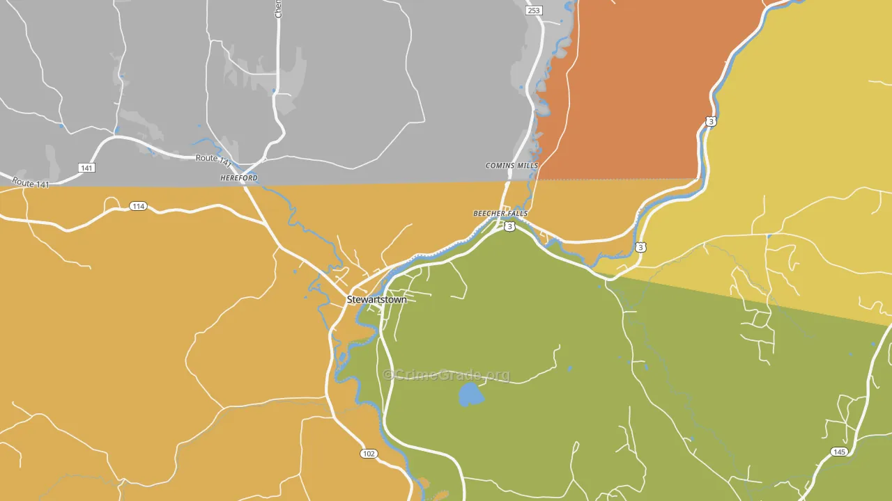 Beecher Falls, VT Map of Assault Rates