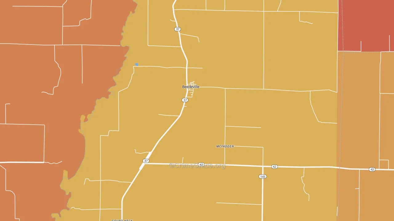 Beedeville, AR Map of Assault Rates