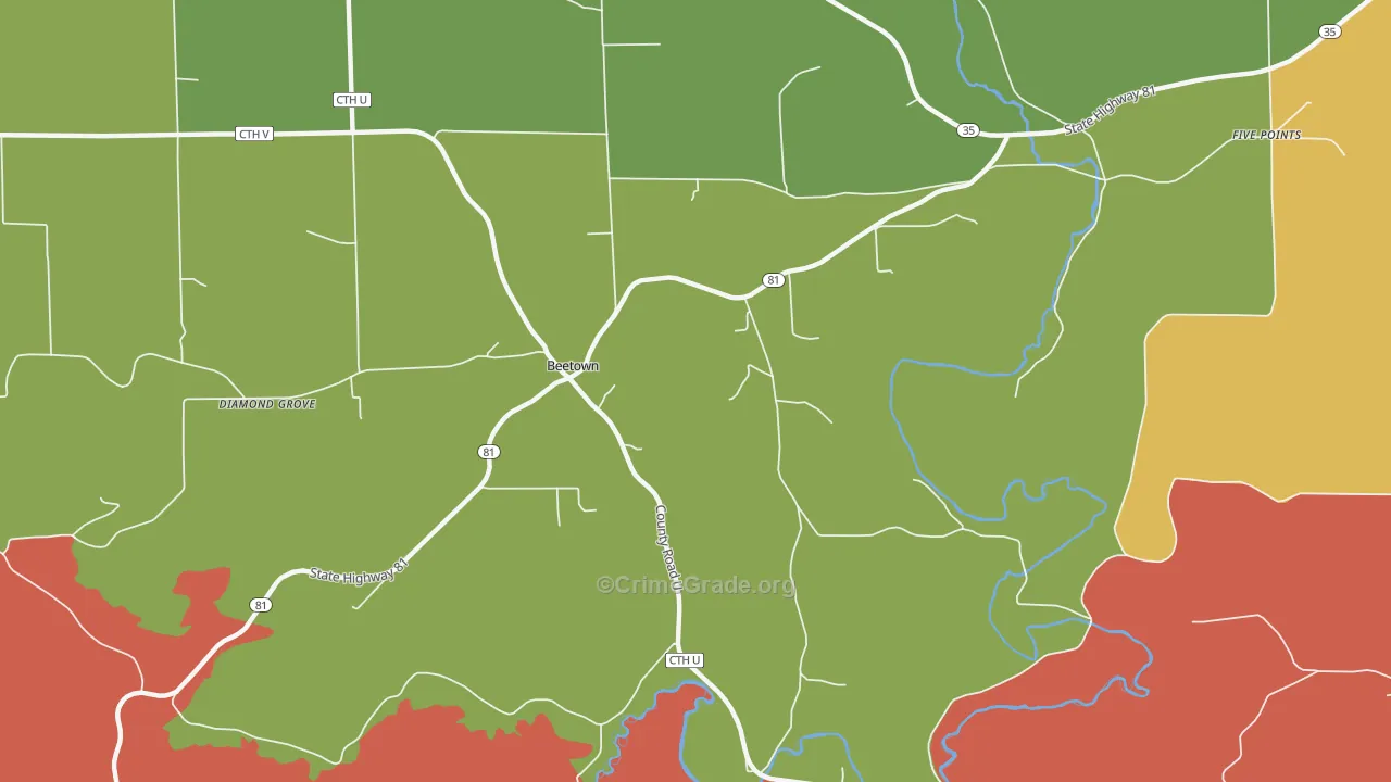 Beetown, WI Map of Assault Rates