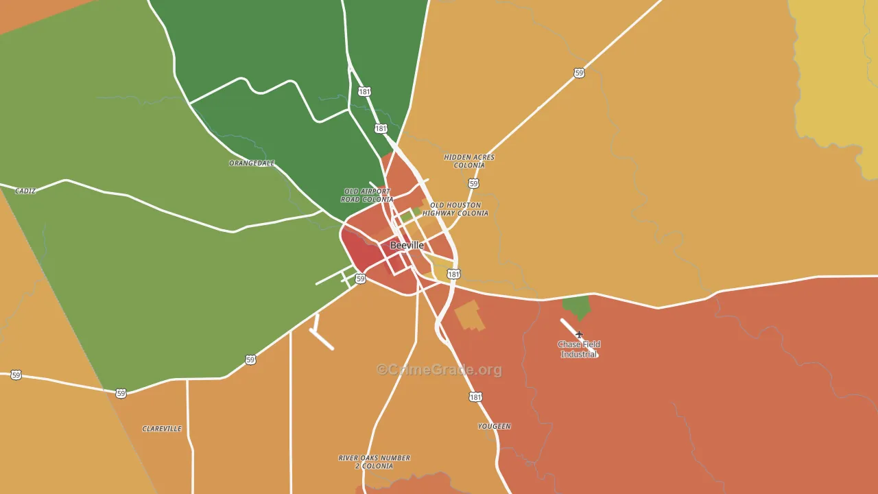 Beeville, TX Map of Assault Rates