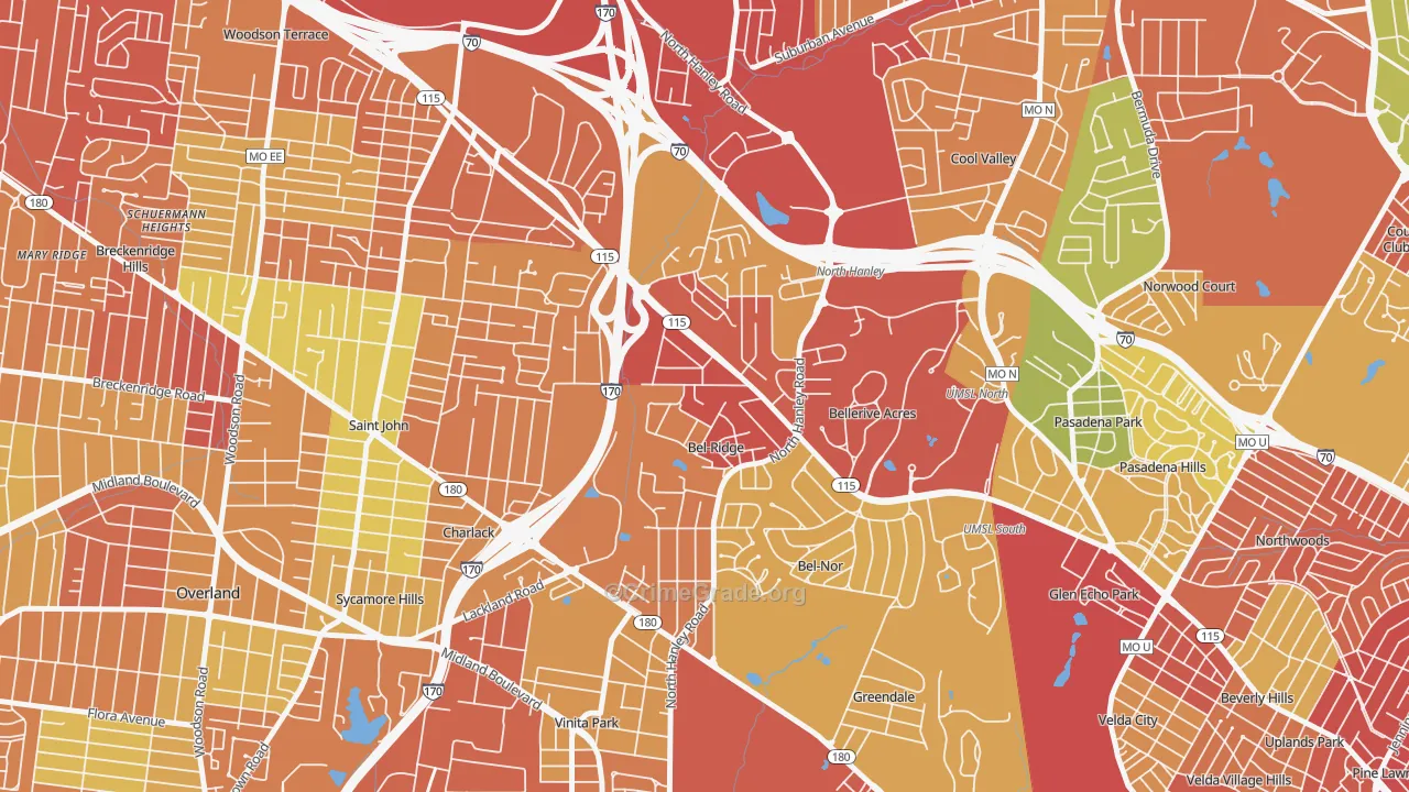 Bel-Ridge, MO Map of Assault Rates