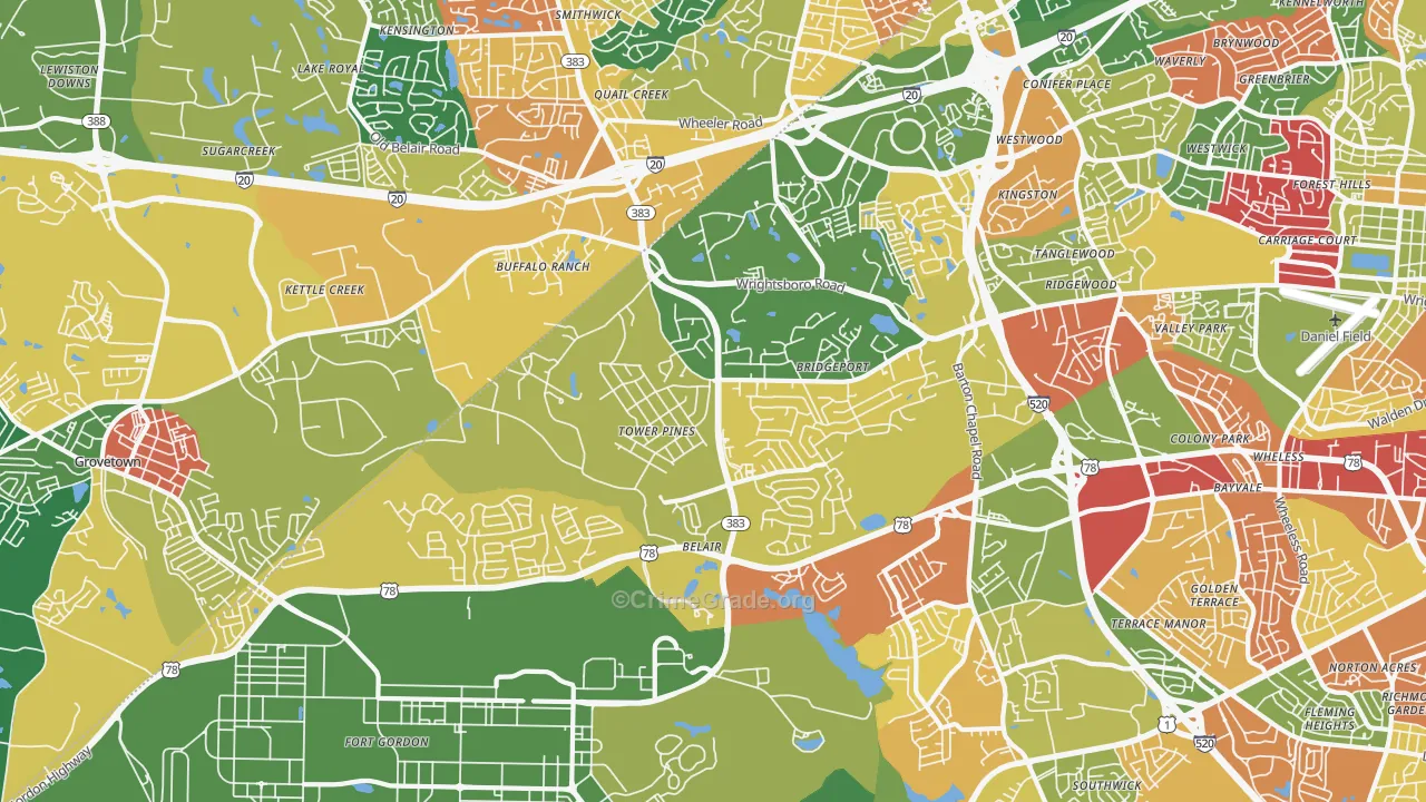 Belair, Augusta, GA Map of Assault Rates