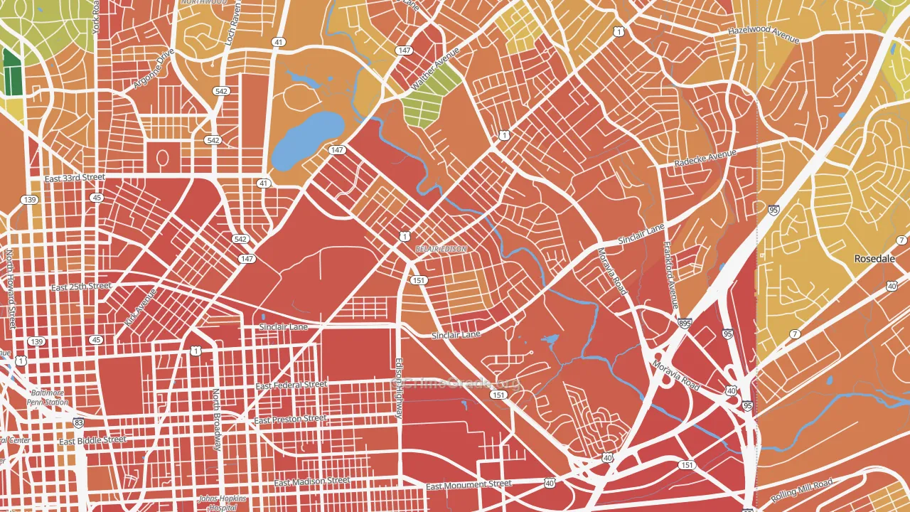 Belair-Edison, Baltimore, MD Map of Assault Rates