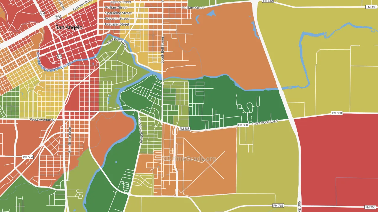 Belaire, San Angelo, TX Map of Assault Rates