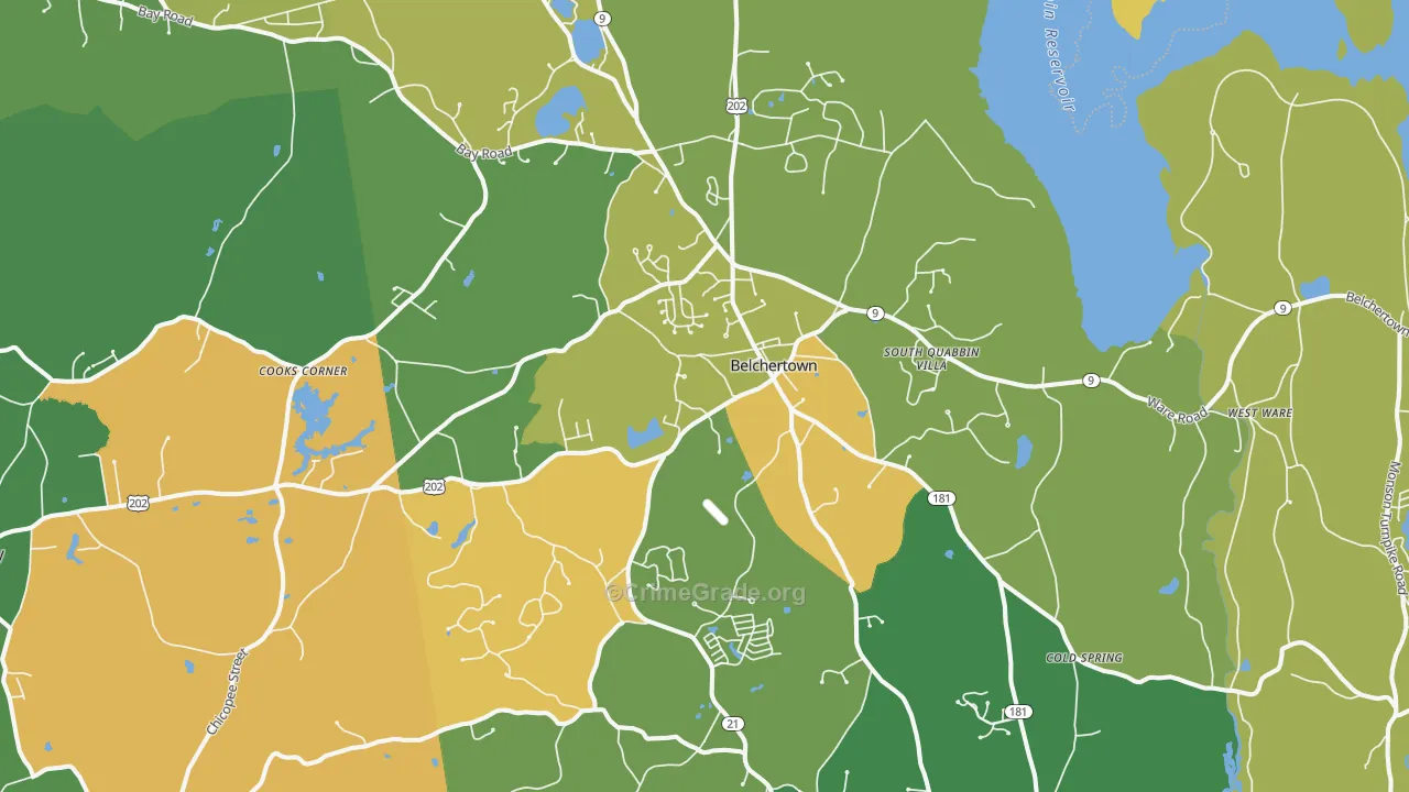 Belchertown, MA Map of Assault Rates