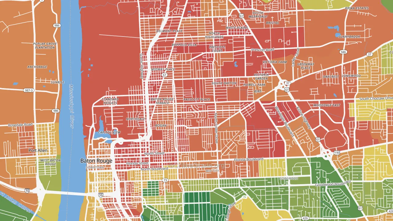 Belfair, Baton Rouge, LA Map of Assault Rates