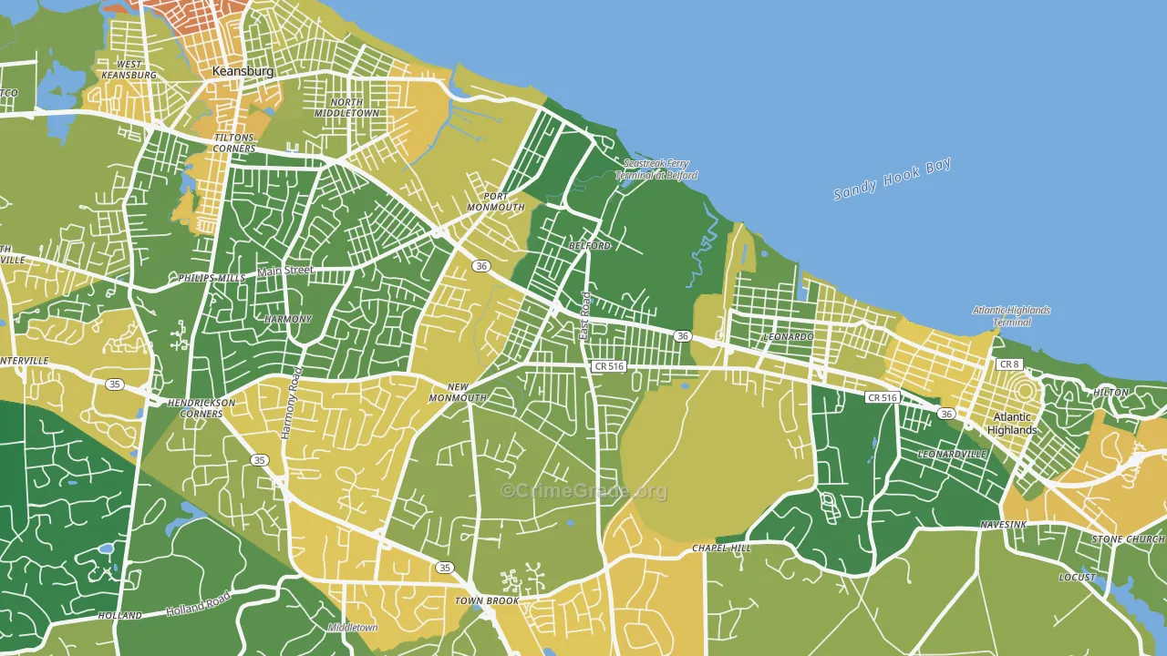 Belford, NJ Map of Assault Rates