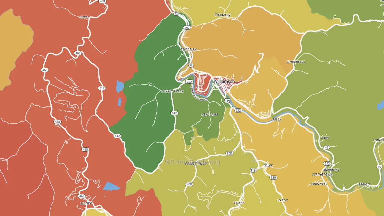 Belfry, KY Map of Assault Rates