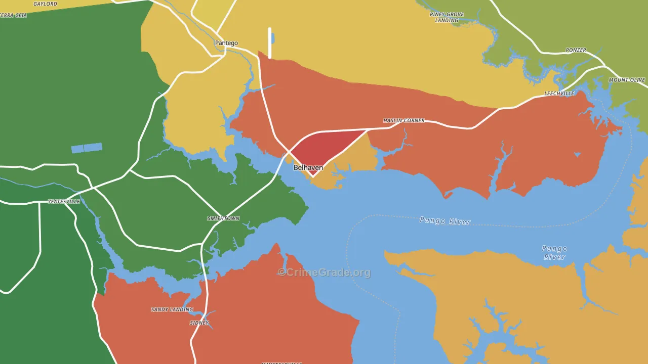 Belhaven, NC Map of Assault Rates