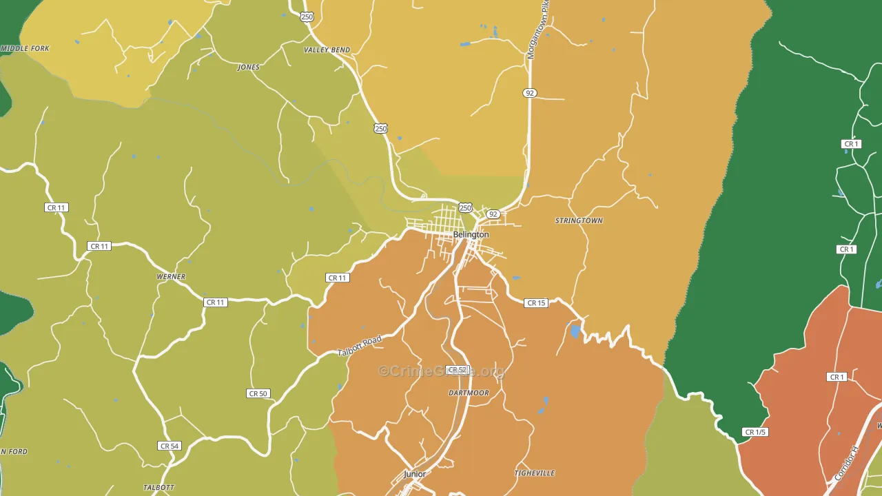 Belington, WV Map of Assault Rates
