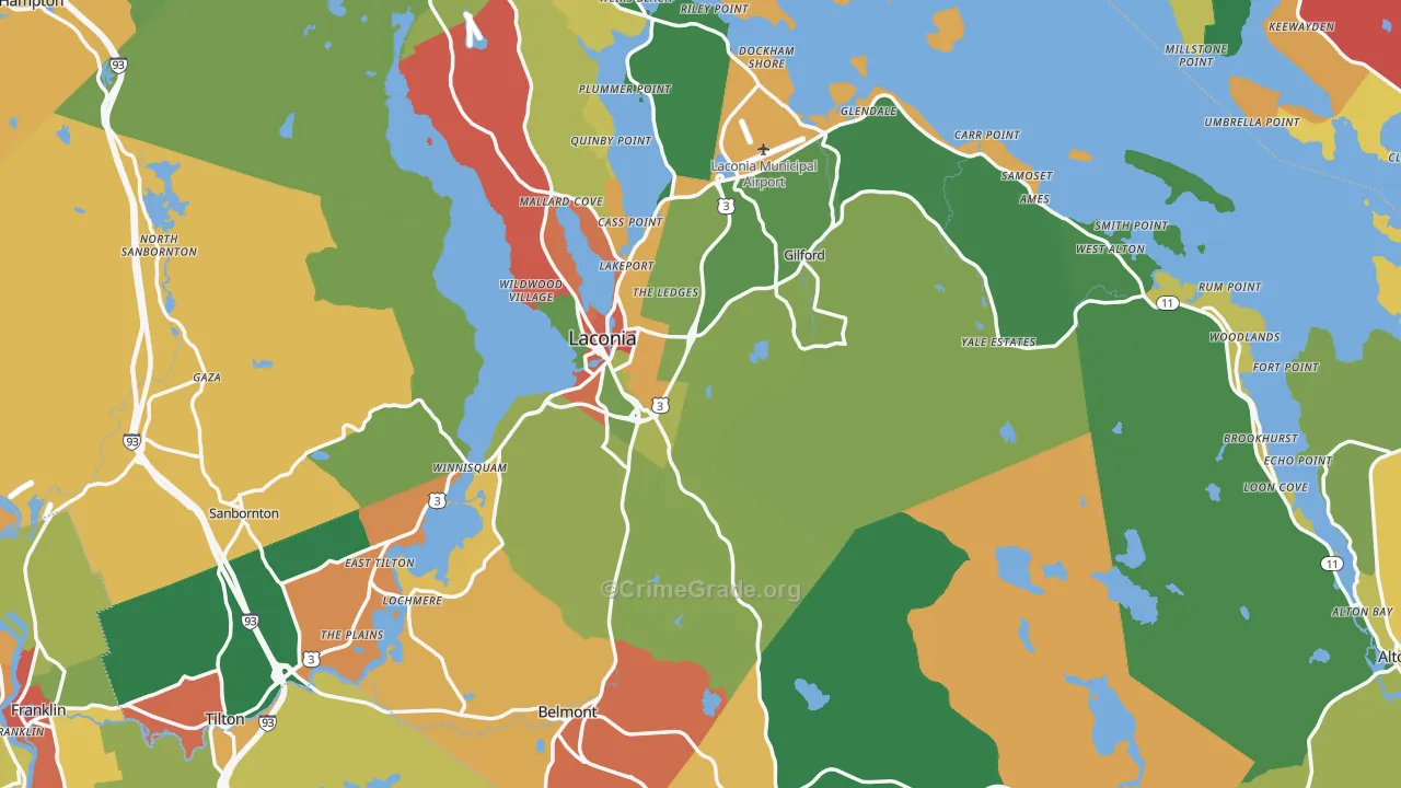 Belknap County, NH Map of Assault Rates
