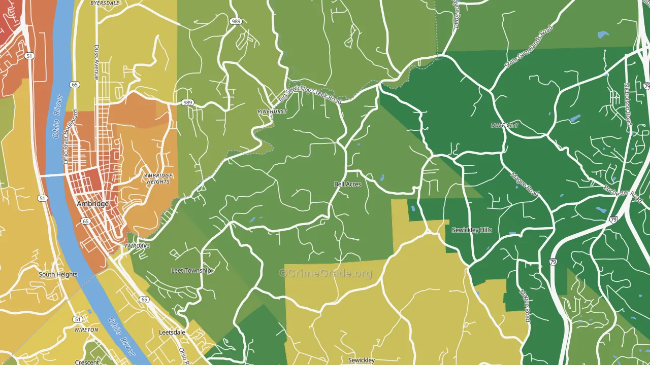 Bell Acres, PA Map of Assault Rates
