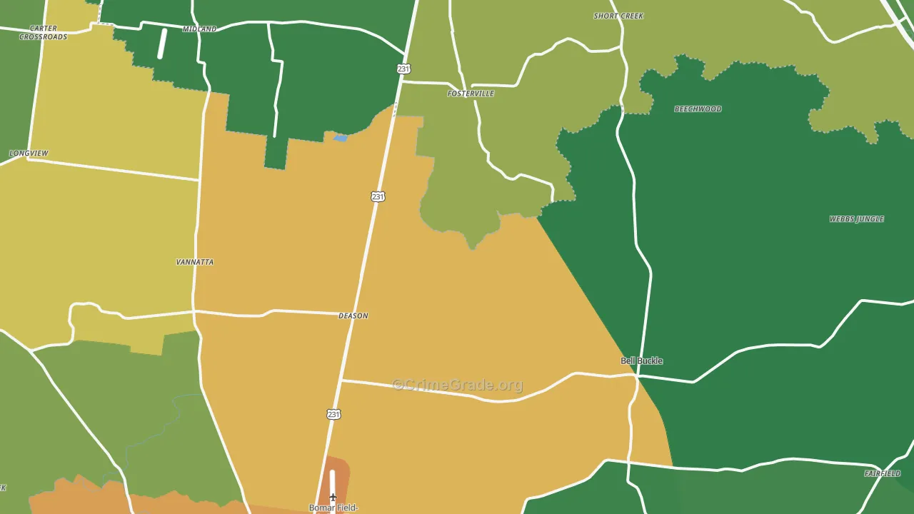 Bell Buckle, TN Map of Assault Rates