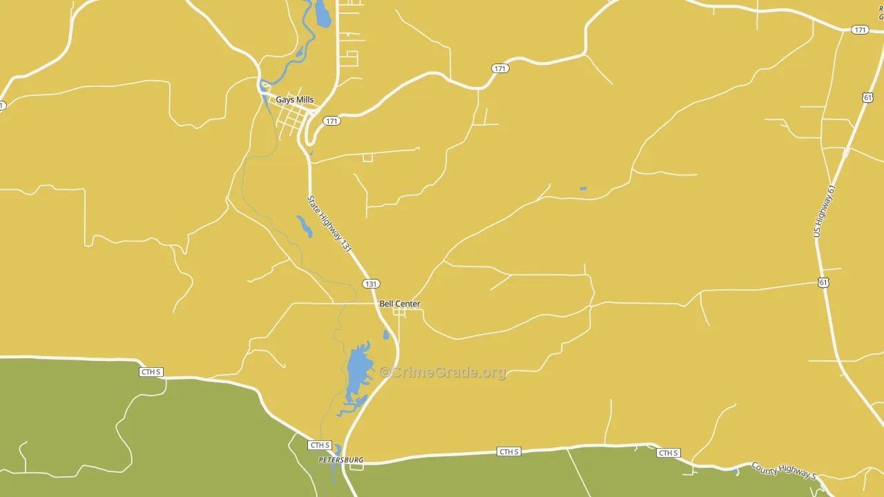 Bell Center, WI Map of Assault Rates