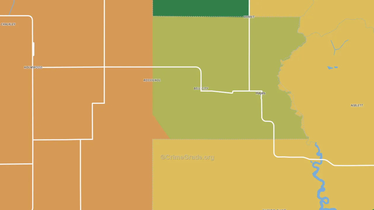 Bell City, LA Map of Assault Rates