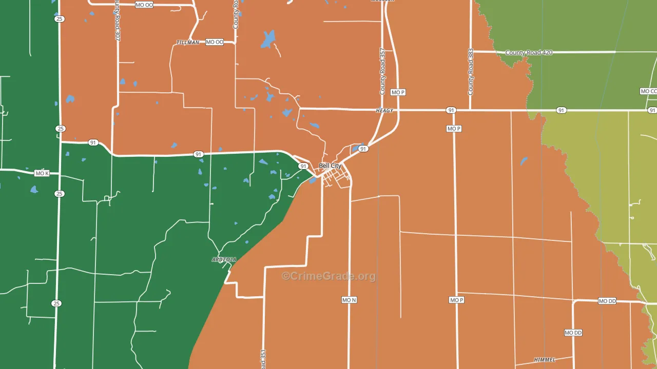 Bell City, MO Map of Assault Rates