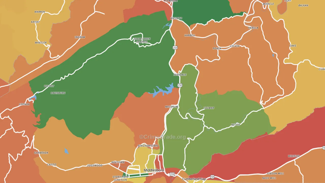 Bell County, KY Map of Assault Rates