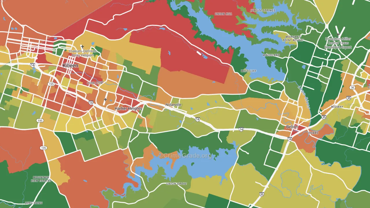 Bell County, TX Map of Assault Rates