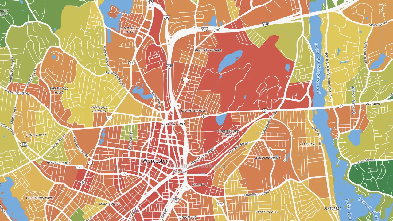 Bell Hill, Worcester, MA Map of Assault Rates