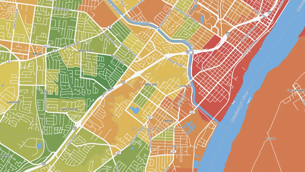 Bella Villa, MO Map of Assault Rates
