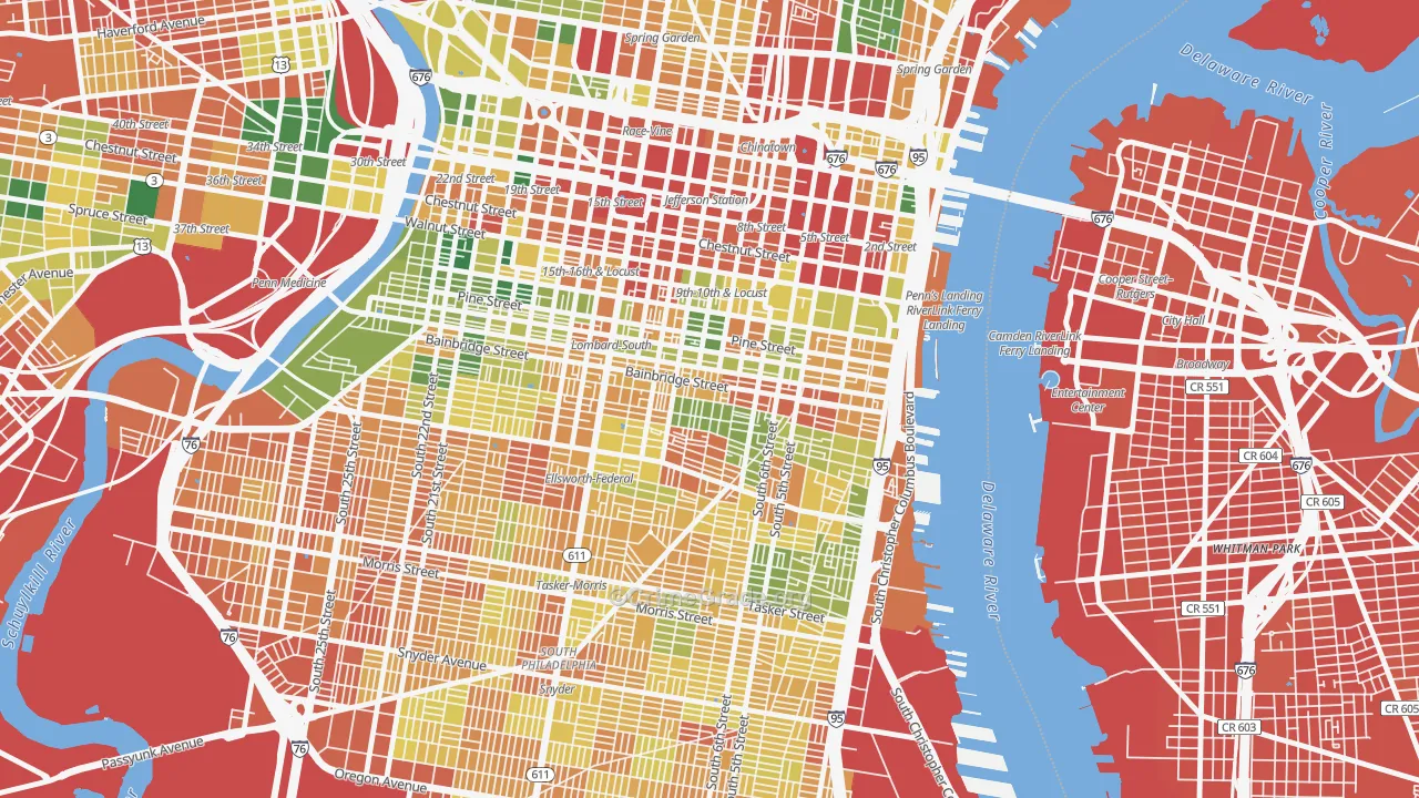 Bella Vista, Philadelphia, PA Map of Assault Rates