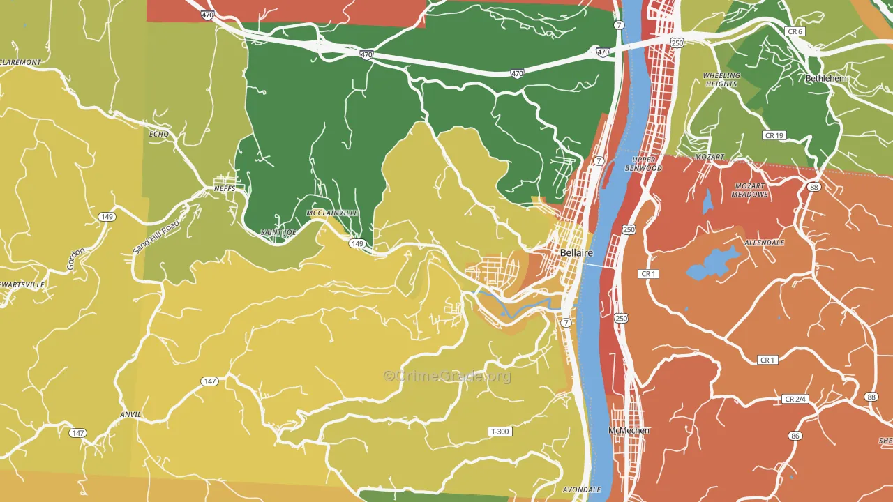 Bellaire, OH Map of Assault Rates
