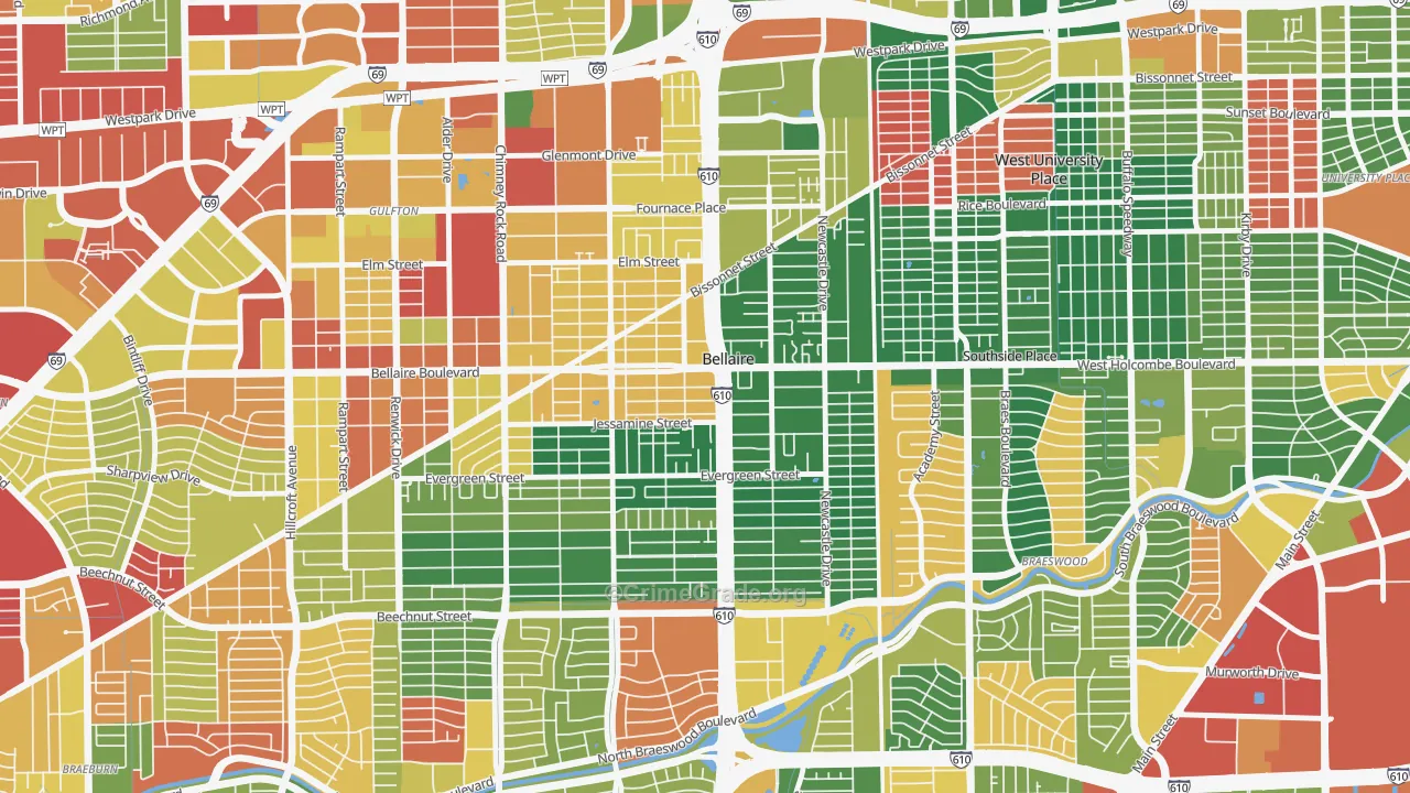Bellaire, TX Map of Assault Rates