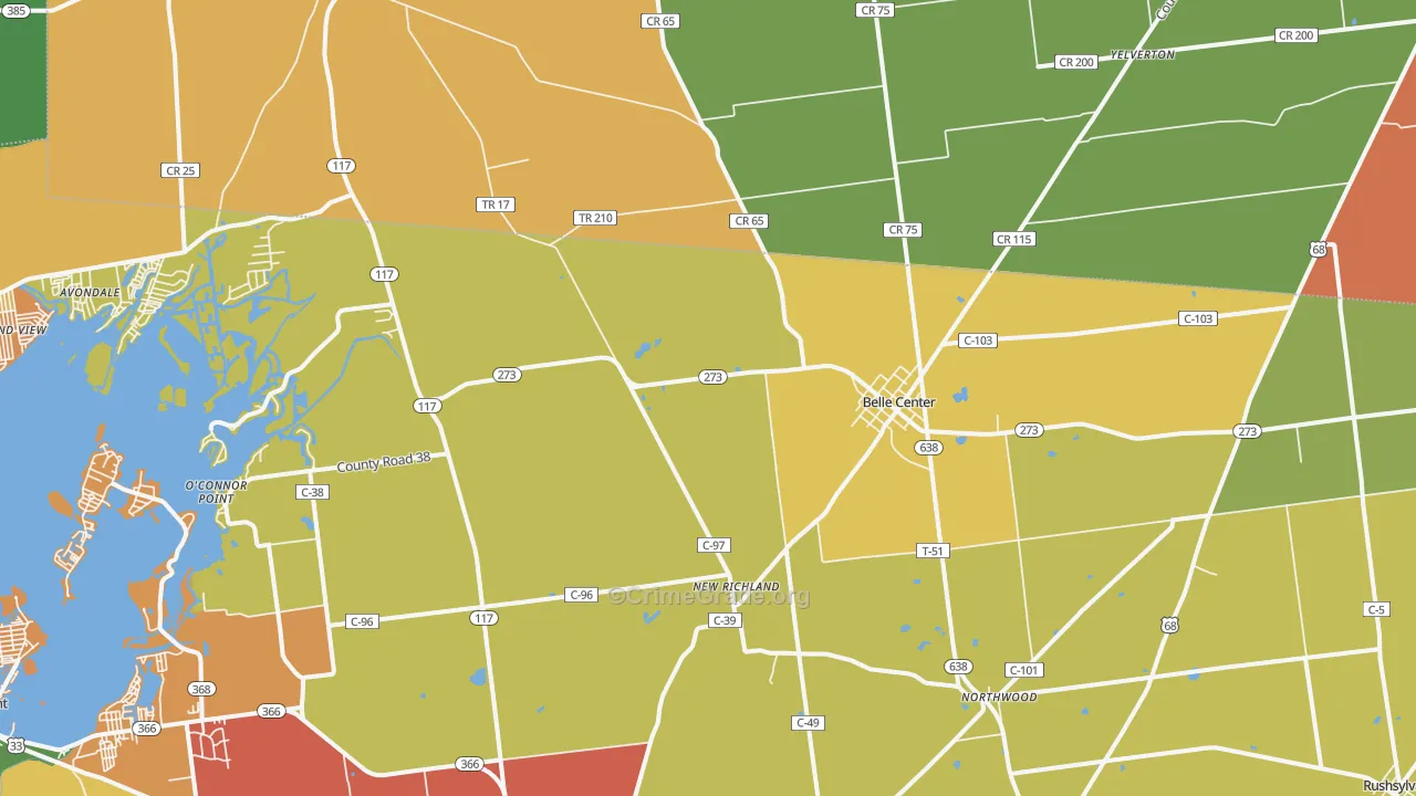 Belle Center, OH Map of Assault Rates
