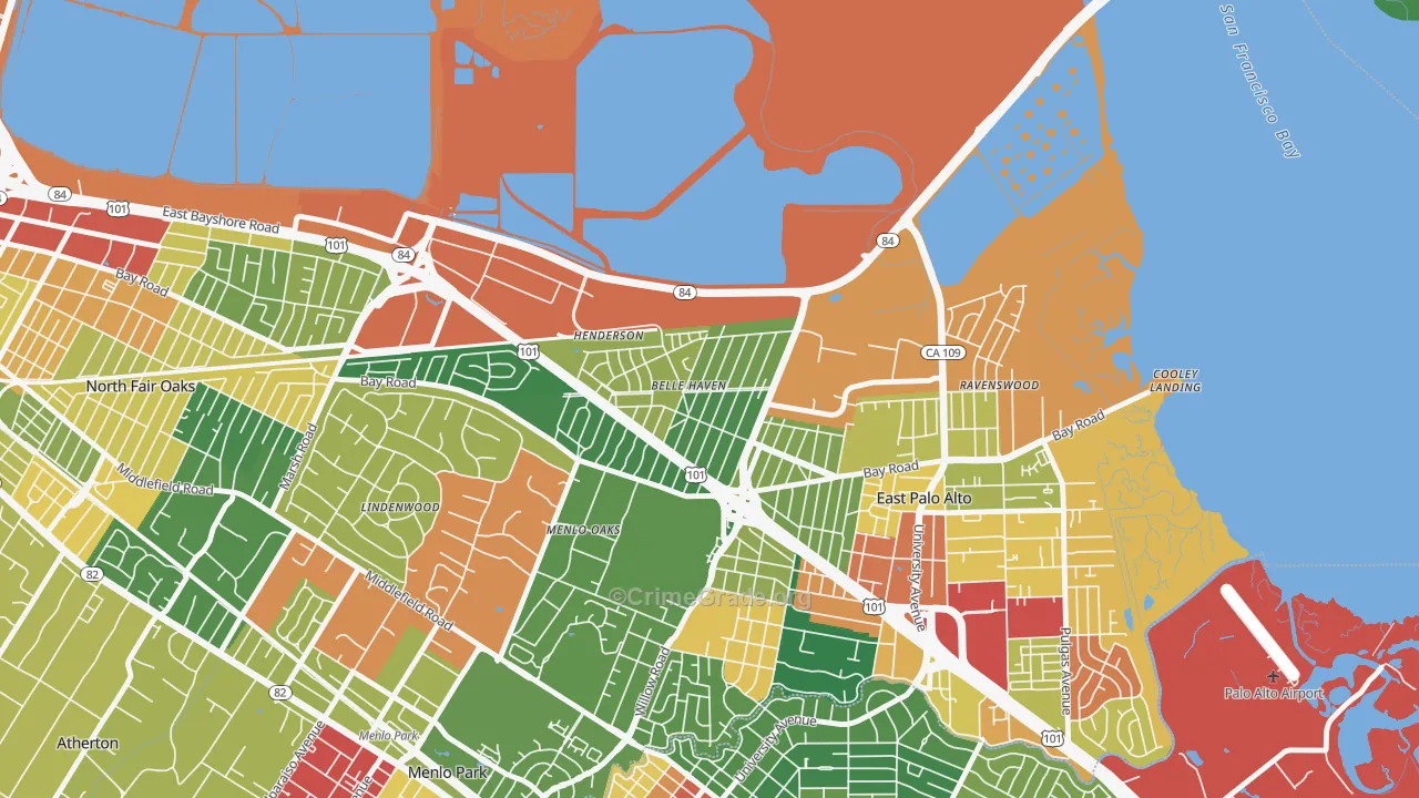 Belle Haven, Menlo Park, CA Map of Assault Rates