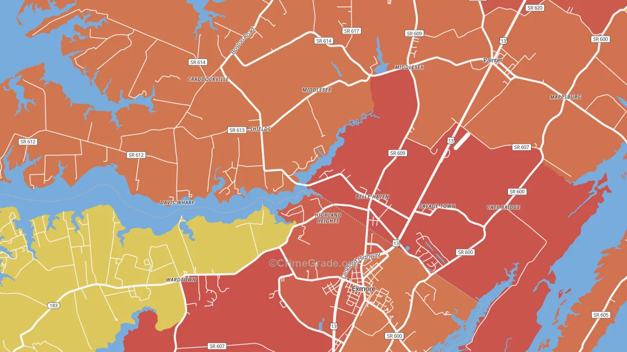 Belle Haven, VA Map of Assault Rates