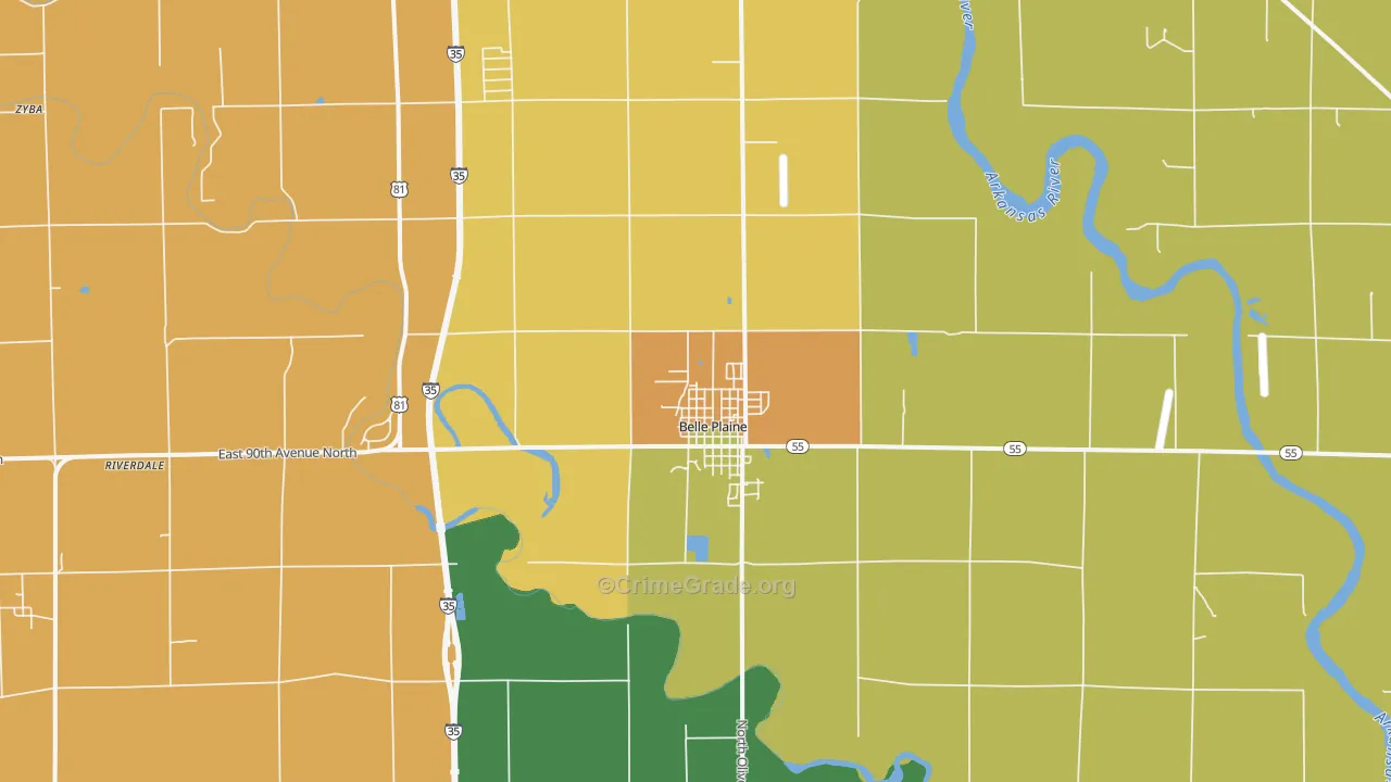 Belle Plaine, KS Map of Assault Rates