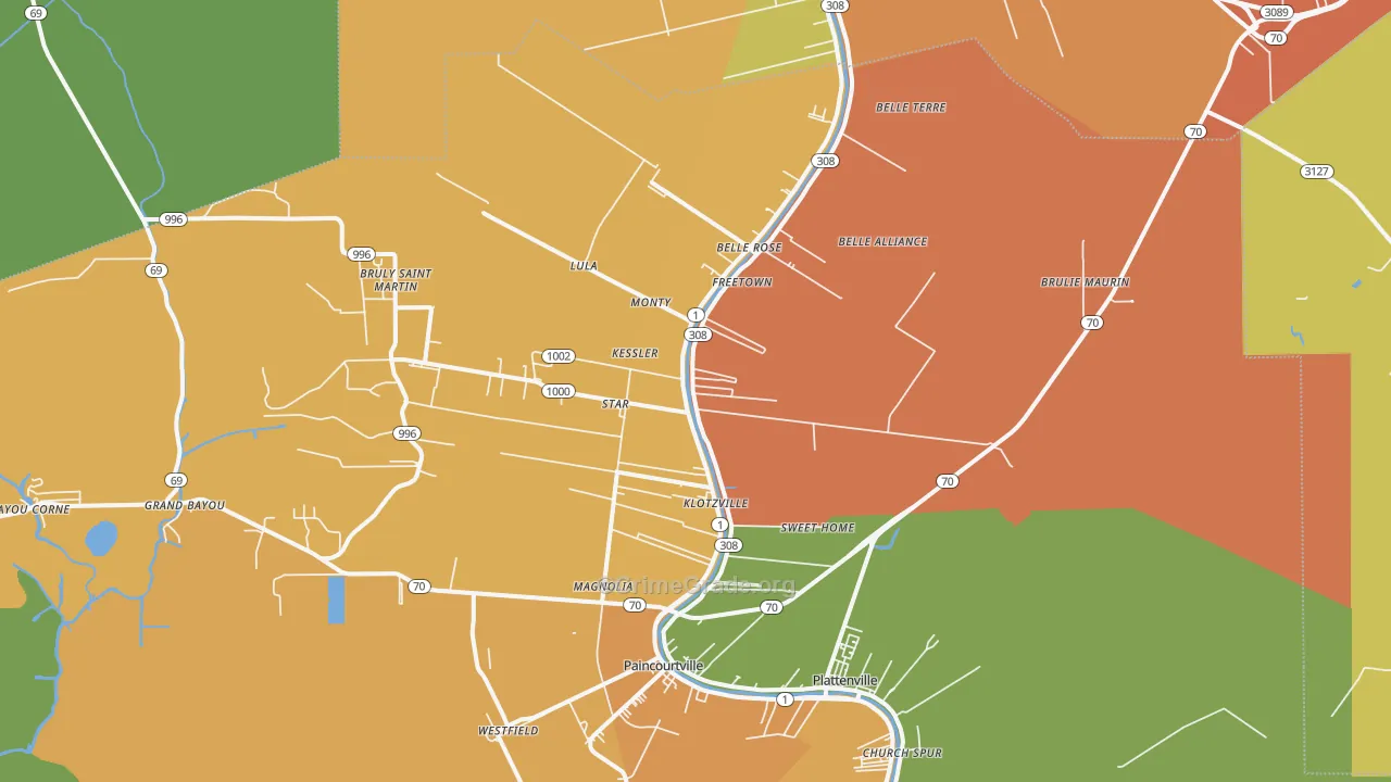 Belle Rose, LA Map of Assault Rates