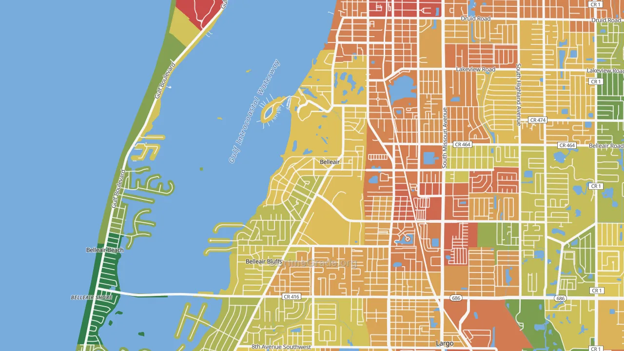Belleair, FL Map of Assault Rates