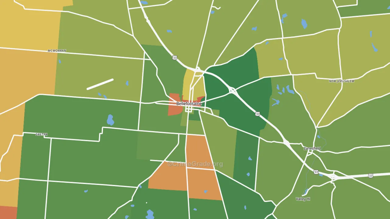 Bellefontaine, OH Map of Assault Rates
