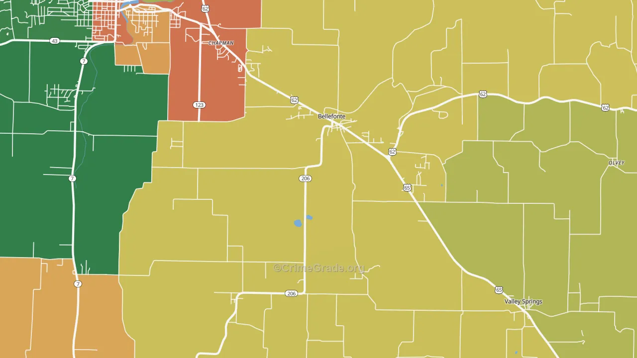 Bellefonte, AR Map of Assault Rates