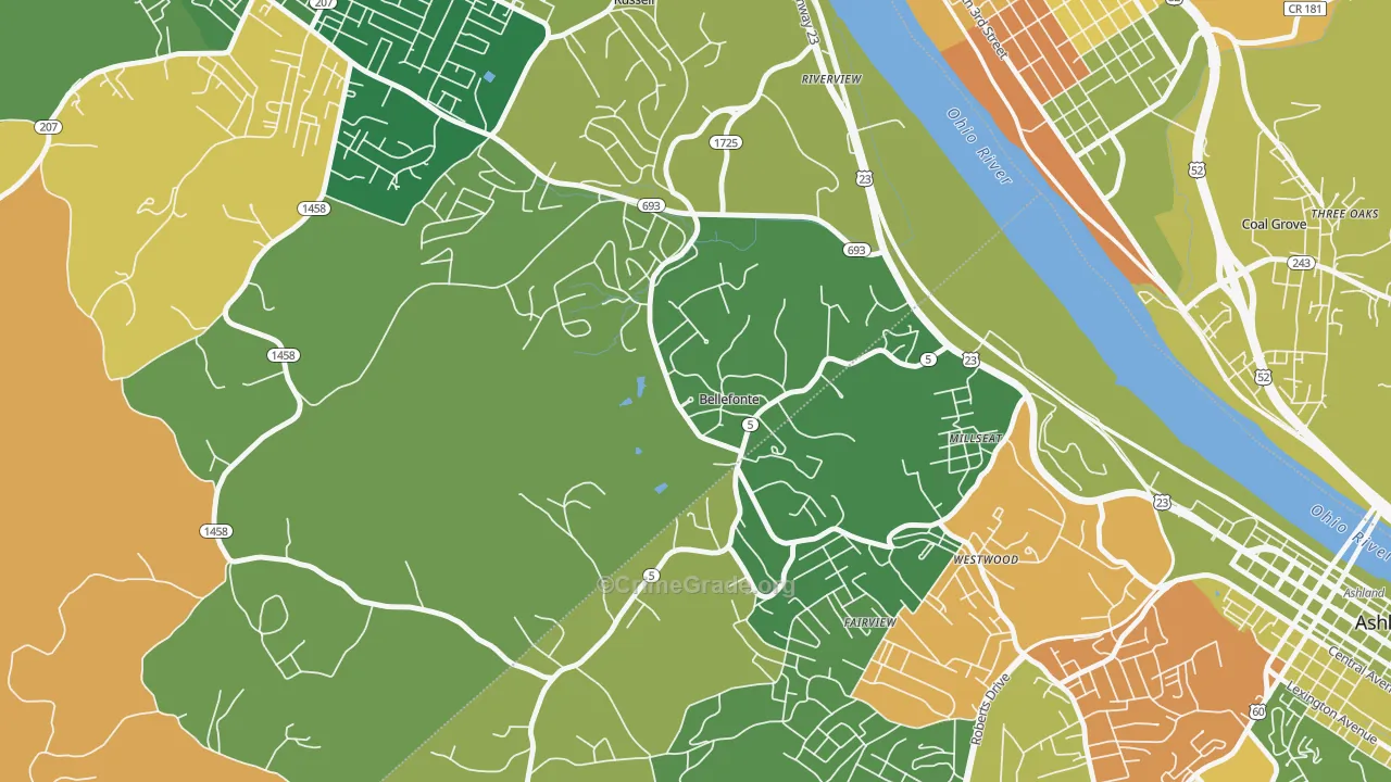 Bellefonte, KY Map of Assault Rates