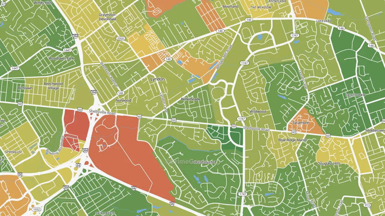 Bellemeade, KY Map of Assault Rates