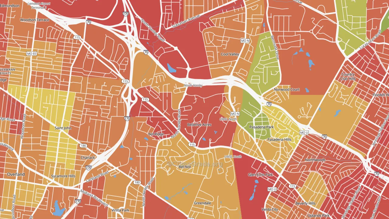Bellerive, MO Map of Assault Rates