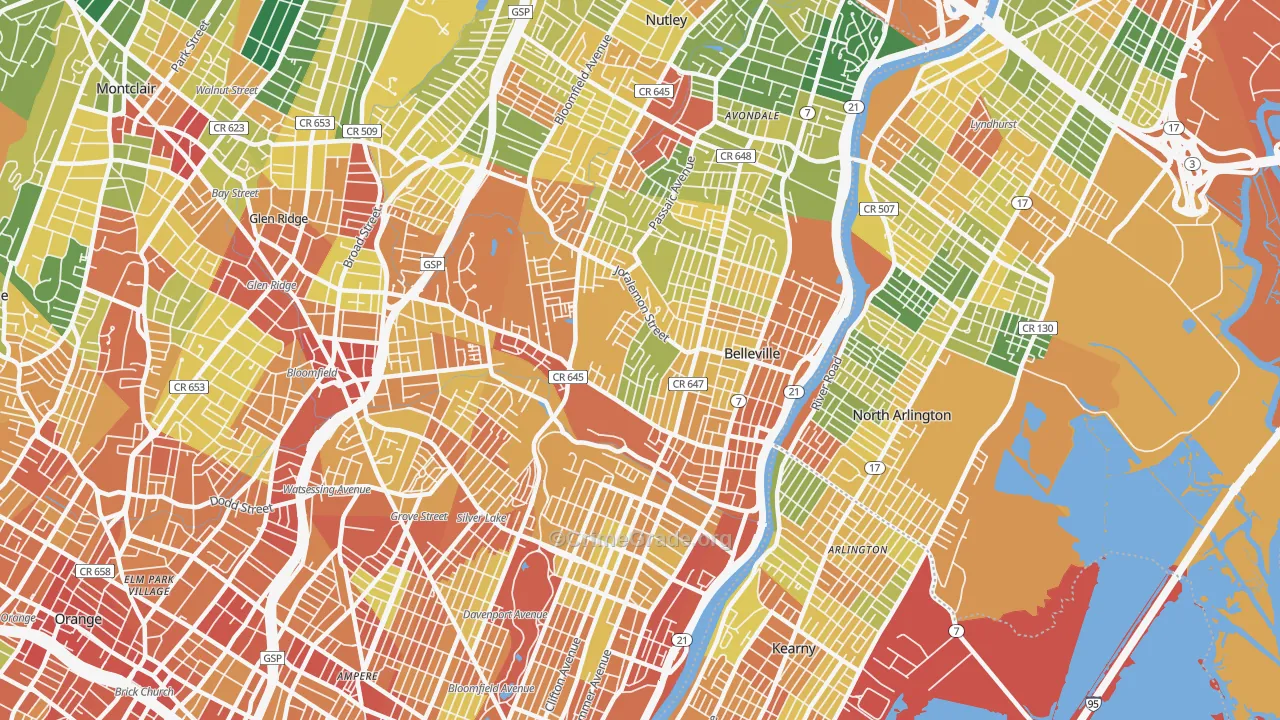 Belleville, NJ Map of Assault Rates