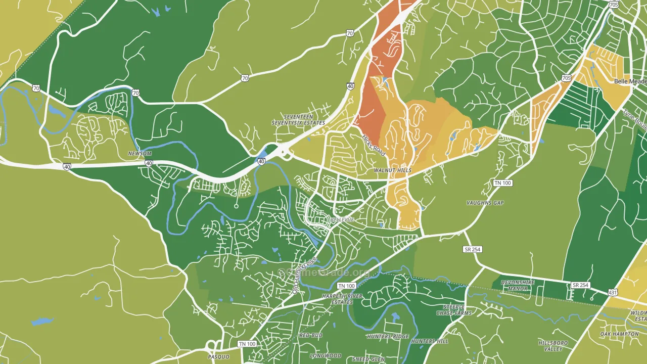 Bellevue, Nashville, TN Map of Assault Rates