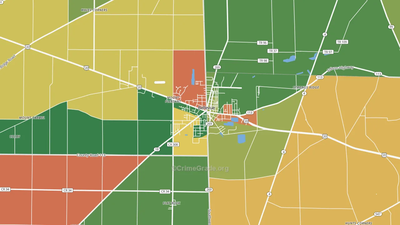 Bellevue, OH Map of Assault Rates